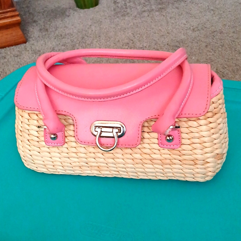 Liz Claiborne  Pink and Straw Purse